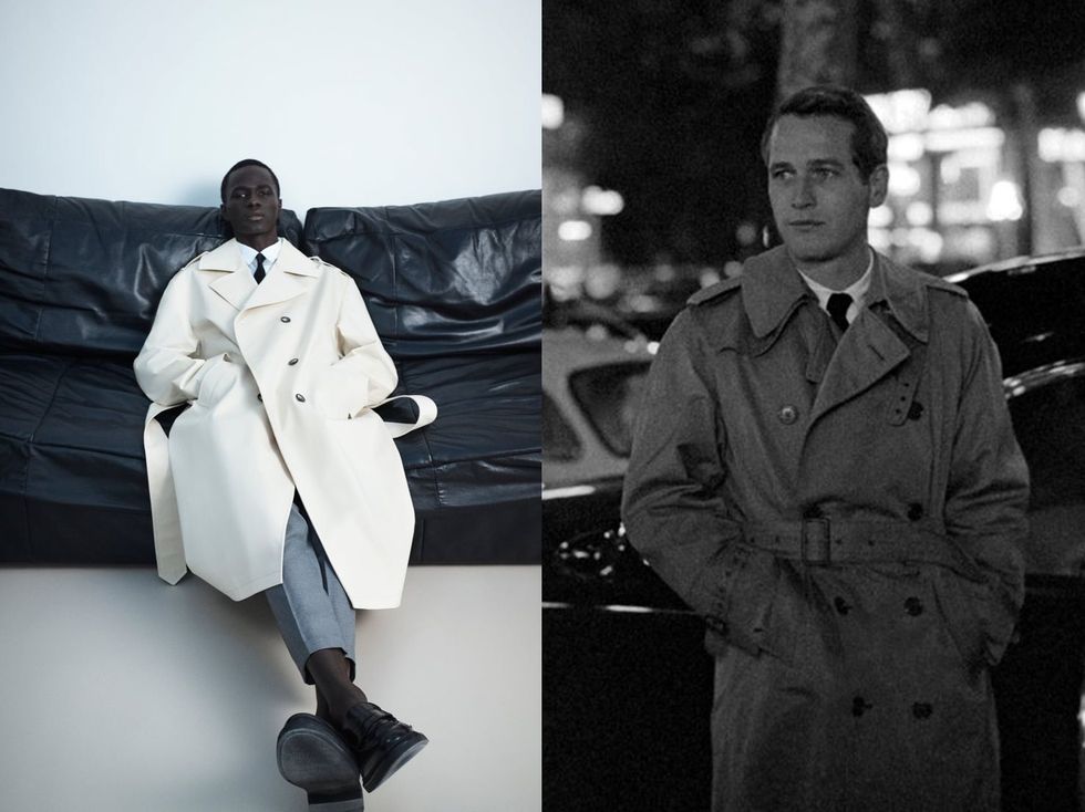 Trench coat, Photograph, White, Coat, Uniform, Fashion, Black-and-white, Outerwear, Overcoat, Photography, 