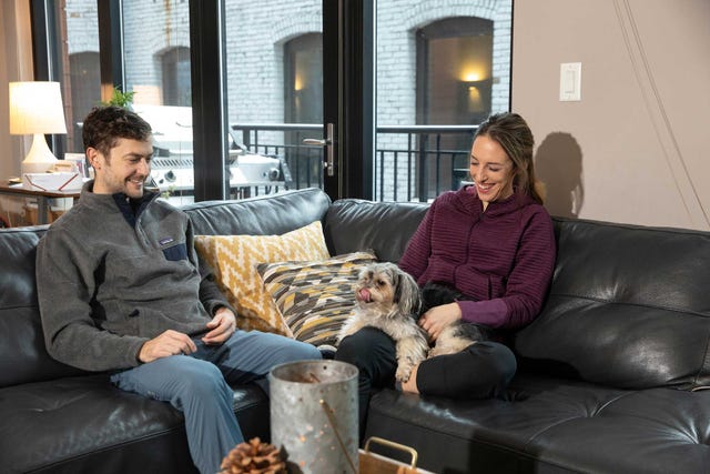 gabriele grunewald and her husband, justin in their home in minneapolis in december 2018
