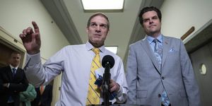 washington, dc   june 4 l r rep jim jordan r oh and rep matt gaetz r fl speak to reporters during a break in a closed door meeting with former white house counsel don mcgahn at the house judiciary committee on capitol hill june 4, 2021 in washington, dc mcgahn, a witness in special counsel robert muellers investigation, was first subpoenaed by the committee two years ago but was blocked from appearing by the white house photo by drew angerergetty images