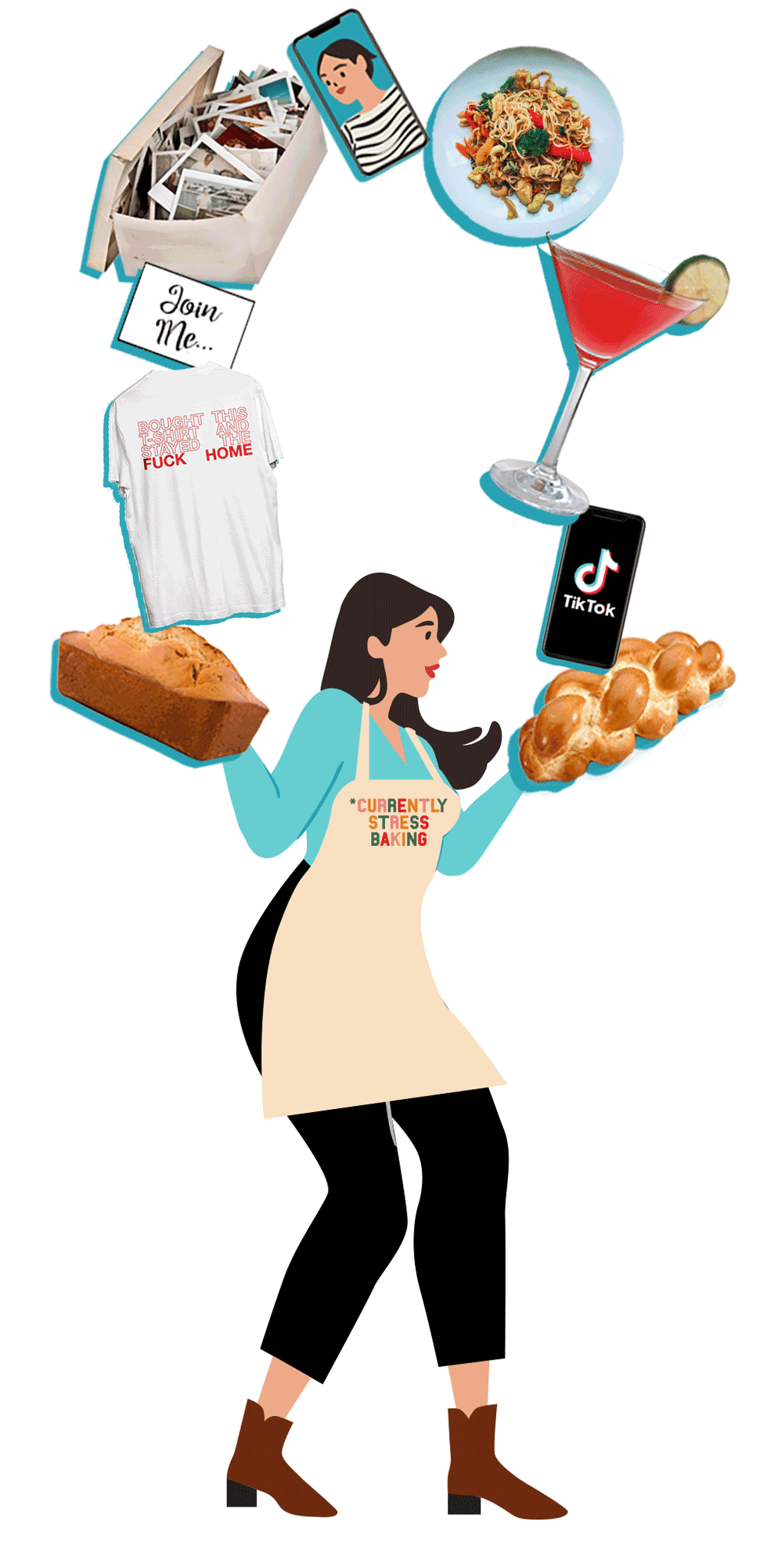 woman holding everything, and then the items disappear