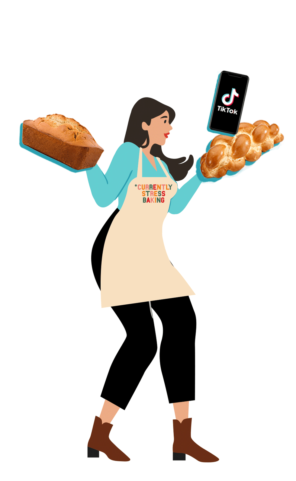 gal with tshirt, bread and iphone