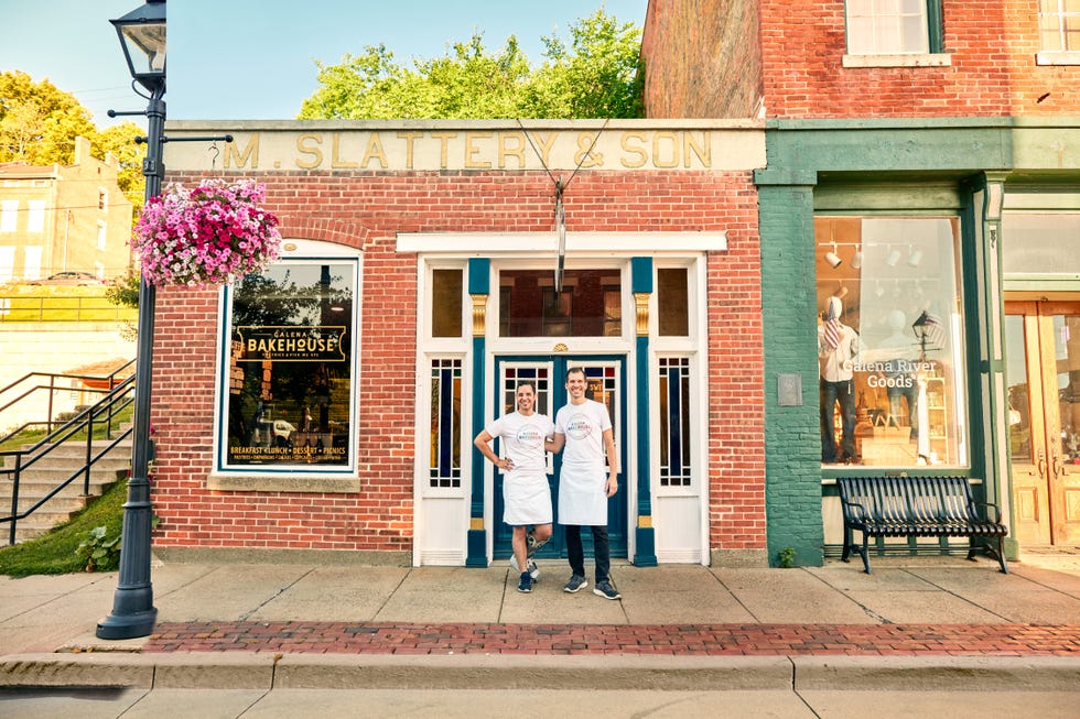 alex and geoff arroyo karnish in front of galena bakehouse in galena, illinois