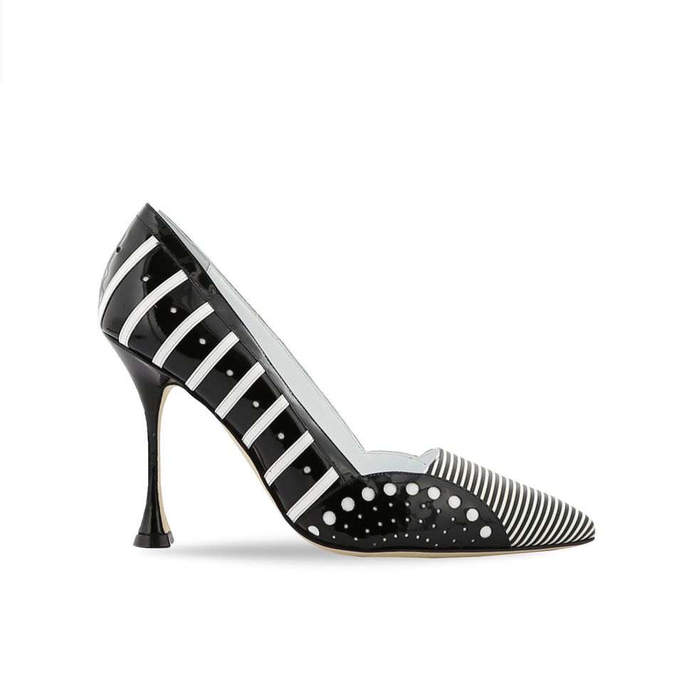 Footwear, High heels, Shoe, Court shoe, Basic pump, Sandal, Black-and-white, Leather, 