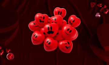 a set of heart shaped stress balls on a festive background