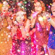 galentines day ideas, girlfriends throwing confetti