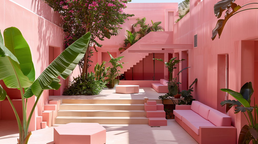 patio moderno en color rosa diseñado por ia