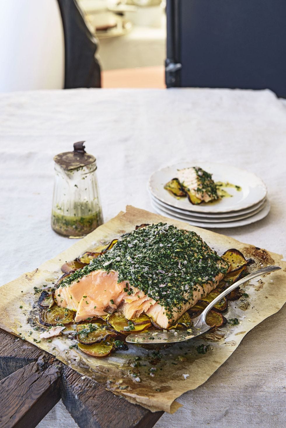 roasted salmon and beets with herb vinaigrette