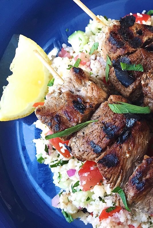 grilled lamb skewers with couscous tabbouleh
