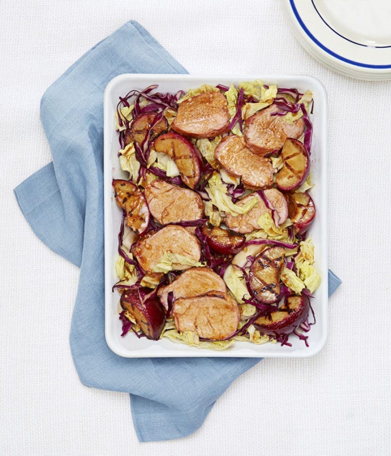grilled plum and pork salad