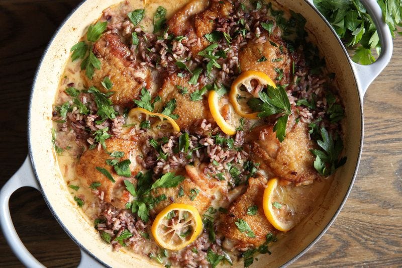 image of Creamy Lemon Chicken With Rice recipe by Delish