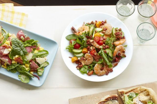 hearty salad recipes - Shrimp Salad with Crispy Chorizo and Almonds
