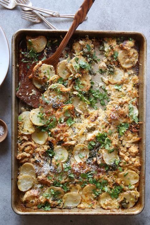 One-Pan Chicken, Kale and Potato Gratin