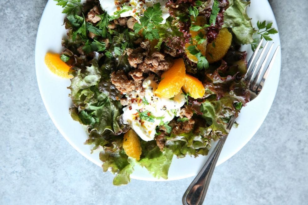 crispy sausage and burrata salad