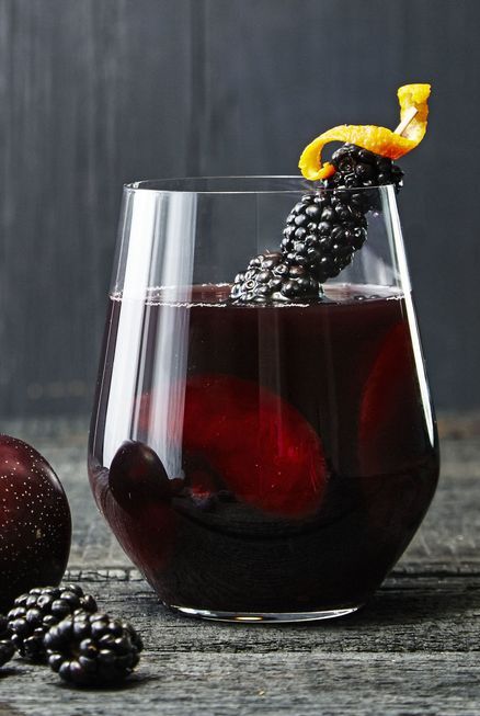 red wine, fruit juice, brandy, and liqueur cocktail