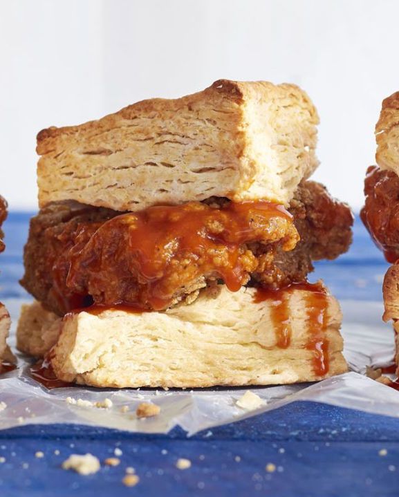 mile high biscuit sandwiches with sweet heat hot chicken