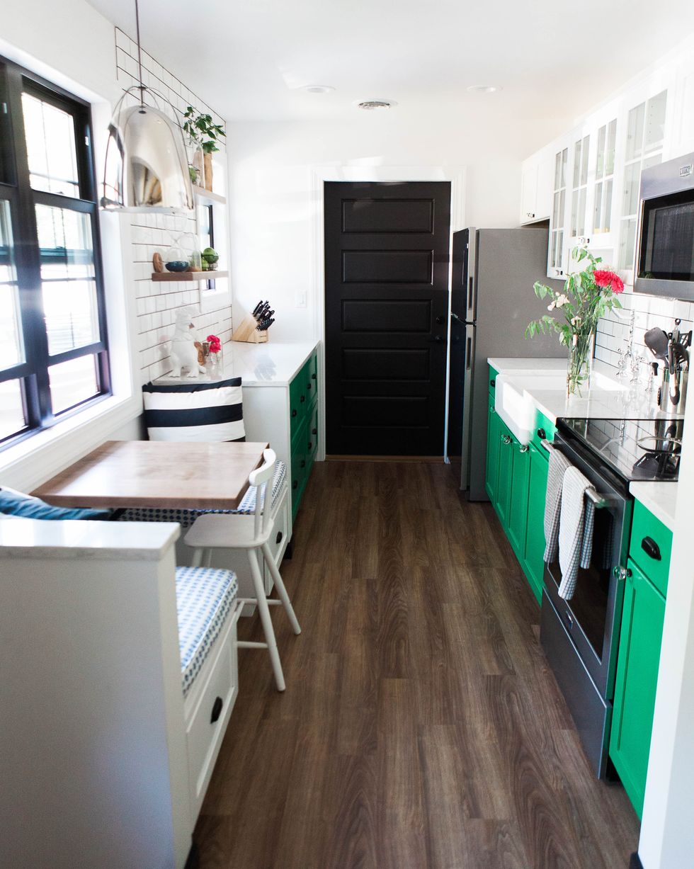 green cabinets in kitchen from galley kitchen design ideas