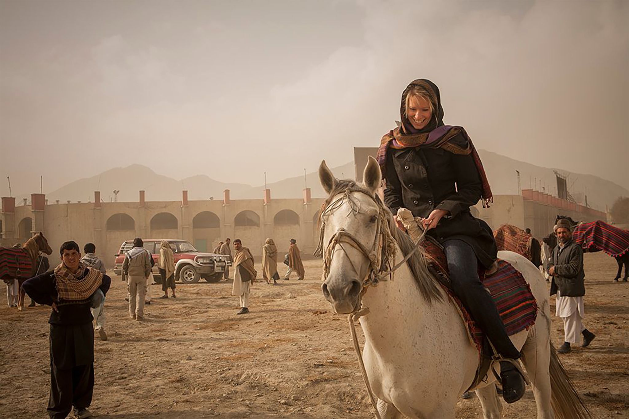 Galpin on a Buzkashi pony in Kabul in 2008.