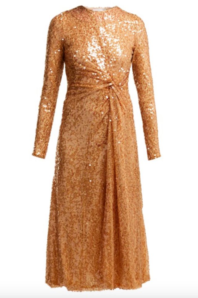 Clothing, Dress, Gown, Cocktail dress, Brown, Day dress, Sleeve, Outerwear, A-line, Neck, 