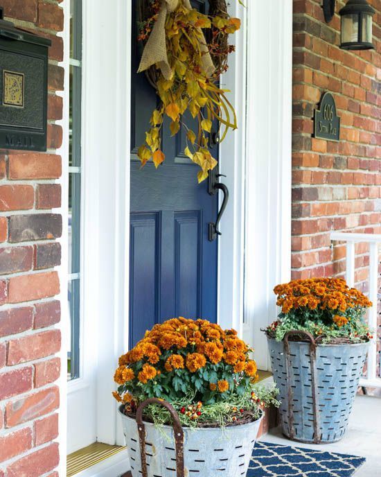 galvanized planters outdoor fall decorations