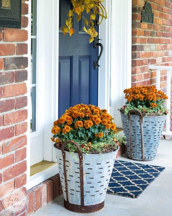 galvanized planters outdoor fall decorations