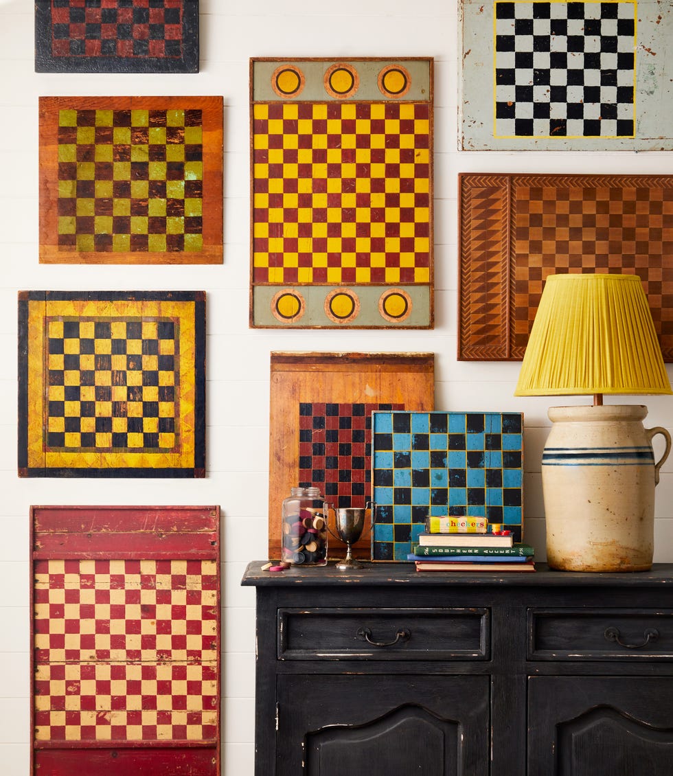 group of vintage wooden checker boards