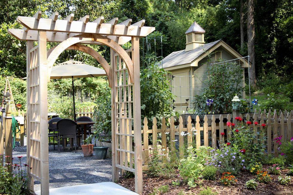 garden entrance and potting shed