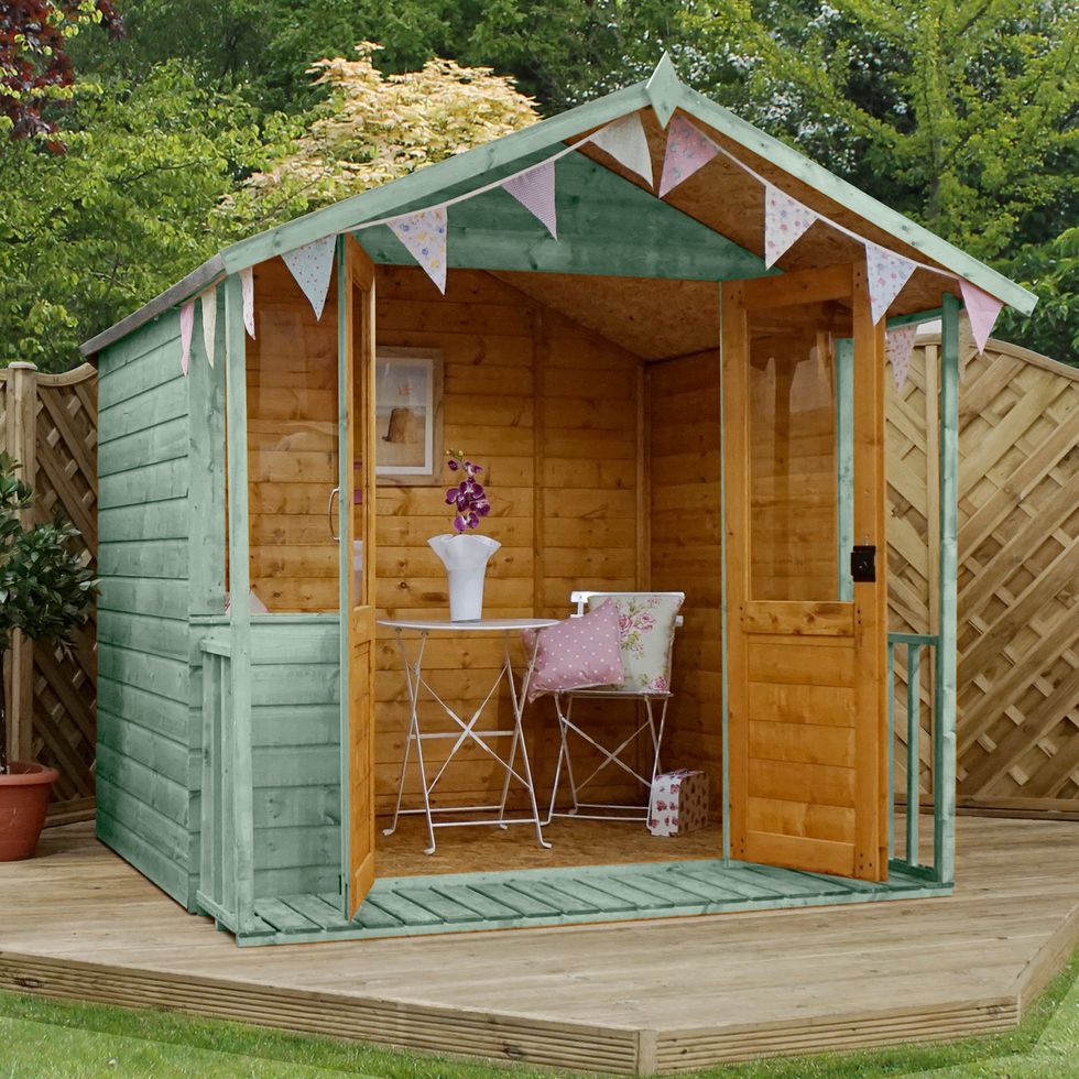 country living flintham 7 x 7 traditional summerhouse painted  installation  aurora green