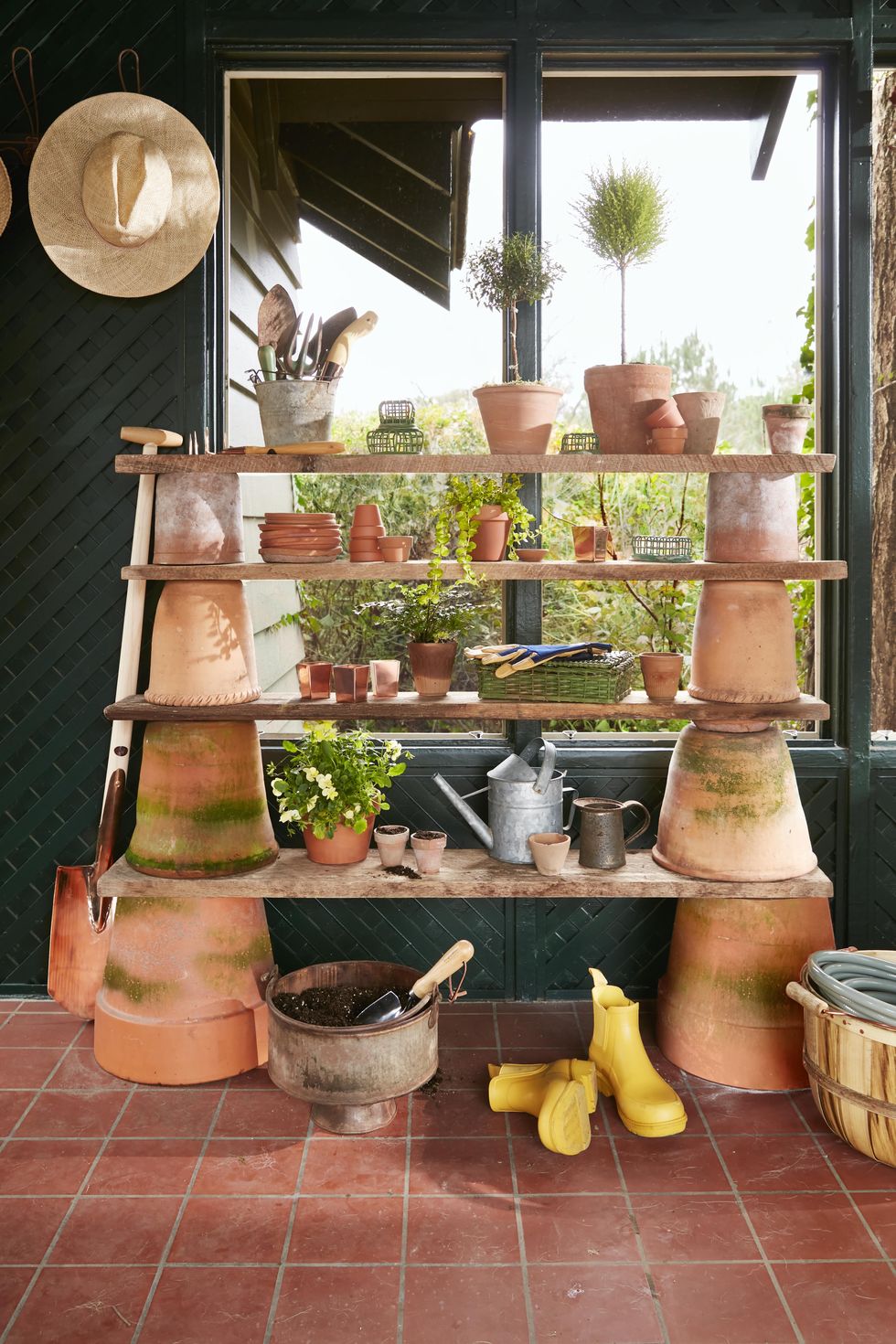 shelves made from terra cotta planters