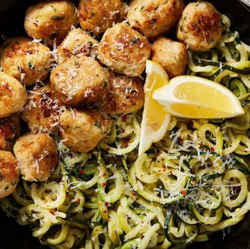 garlic butter meatballs and zoodles with lemon
