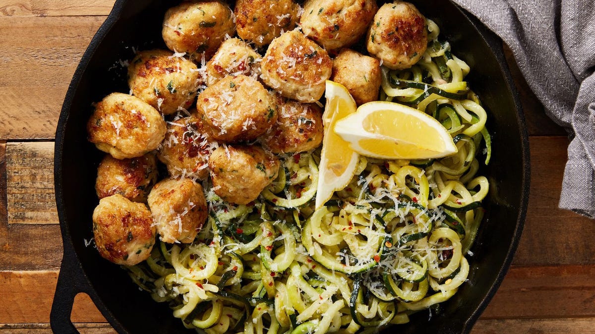 Meal Prep Garlic Butter Chicken Meatballs Recipe with Zucchini Noodles —  Eatwell101