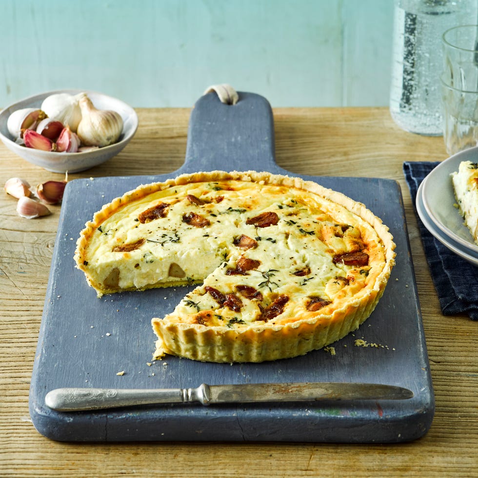 sticky garlic thyme and goats cheese tart