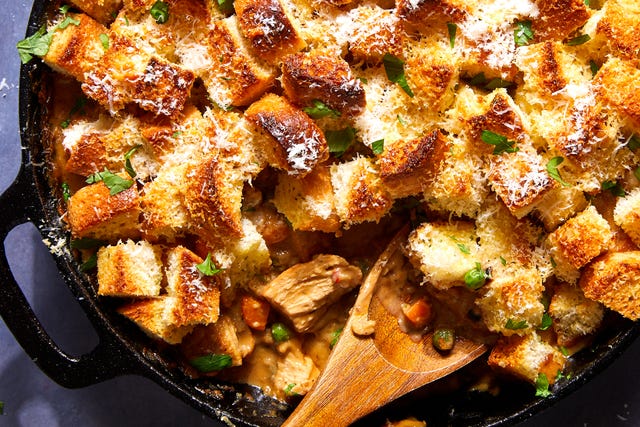 garlic bread topped chicken pot pie