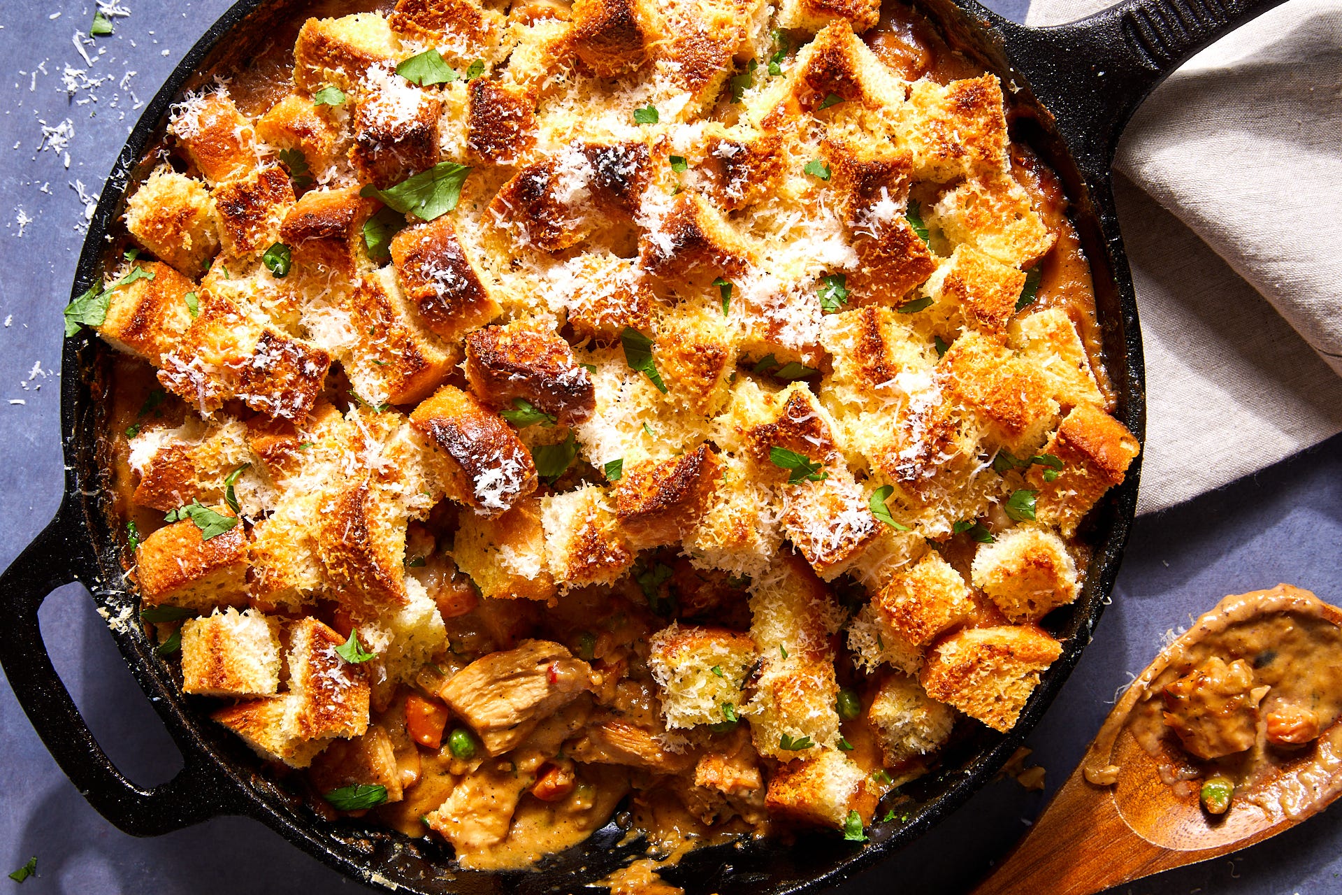 Make Your Chicken Pot Pie Even Better By Topping It With Garlic Bread