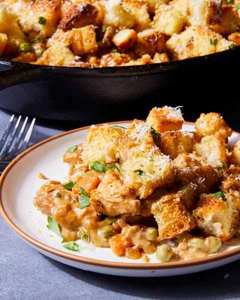 garlic bread topped chicken pot pie