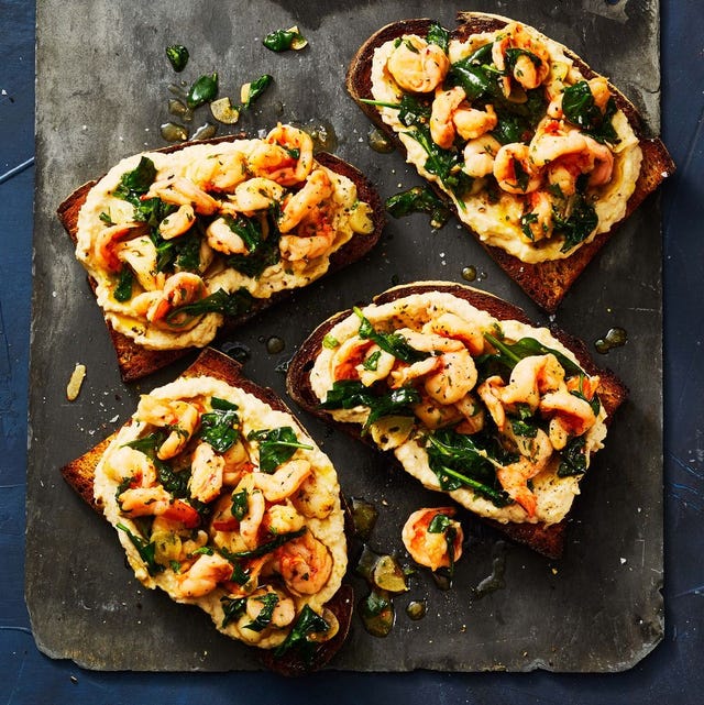 garlicky shrimp and white bean toast