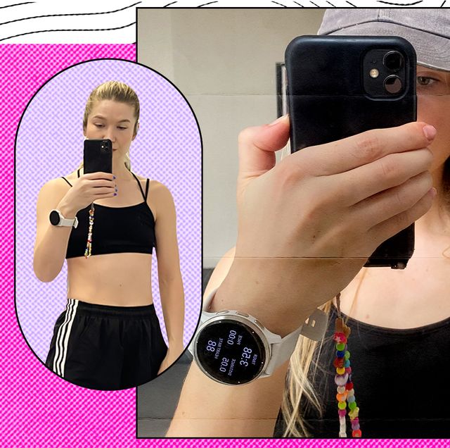 collage of selfies of amy, she is wearing black gym gear and the garmin venu 3 smart watch