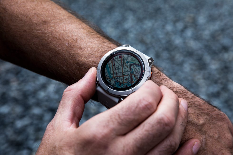 a wristwatch displaying a detailed map on its screen