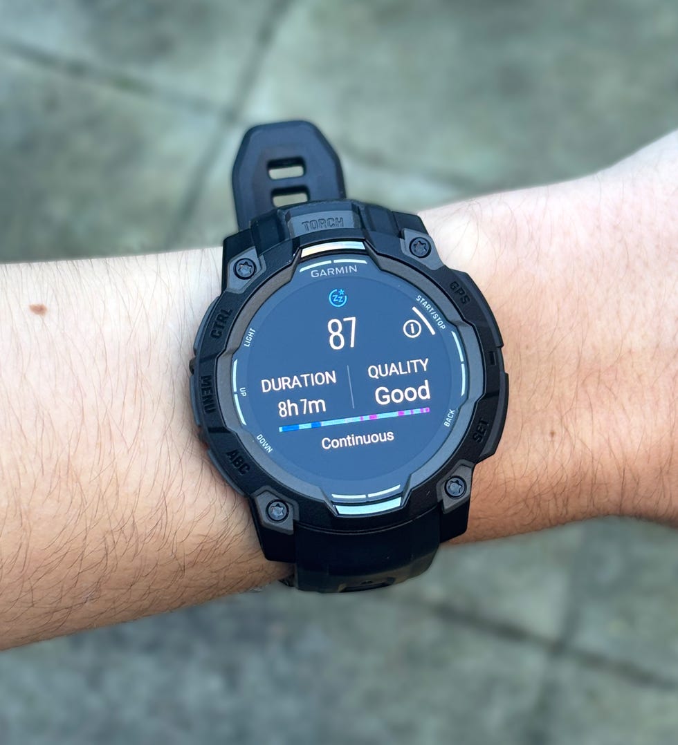 black smartwatch displaying a sleep score