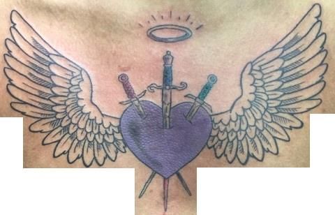 Tattoo, Wing, Neck, Arm, Heart, Shoulder, Feather, Angel, Muscle, Human body, 