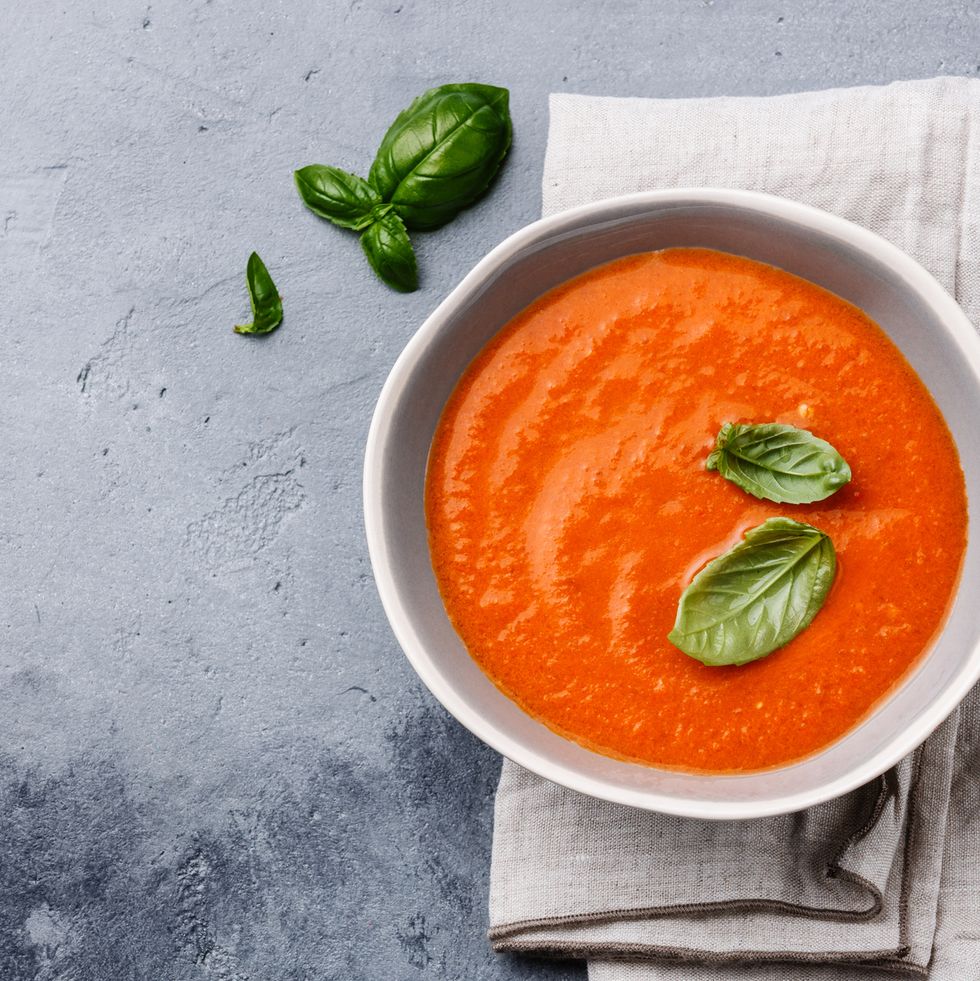 tomato soup with green basil