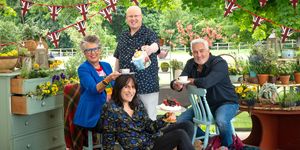 great british baking show l to r prue leith, noel fielding, matt lucas, and paul hollywood in collection 8 of great british baking show cr mark bourdillonnetflix © 2021