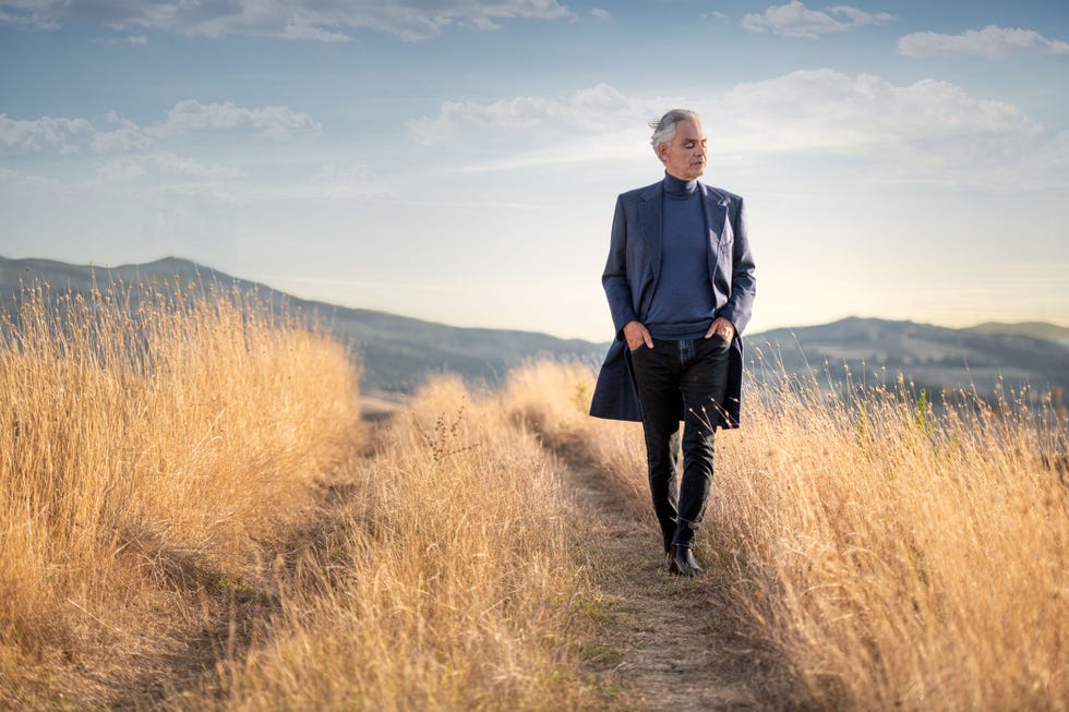 A person walking along a grassy path in a landscape setting