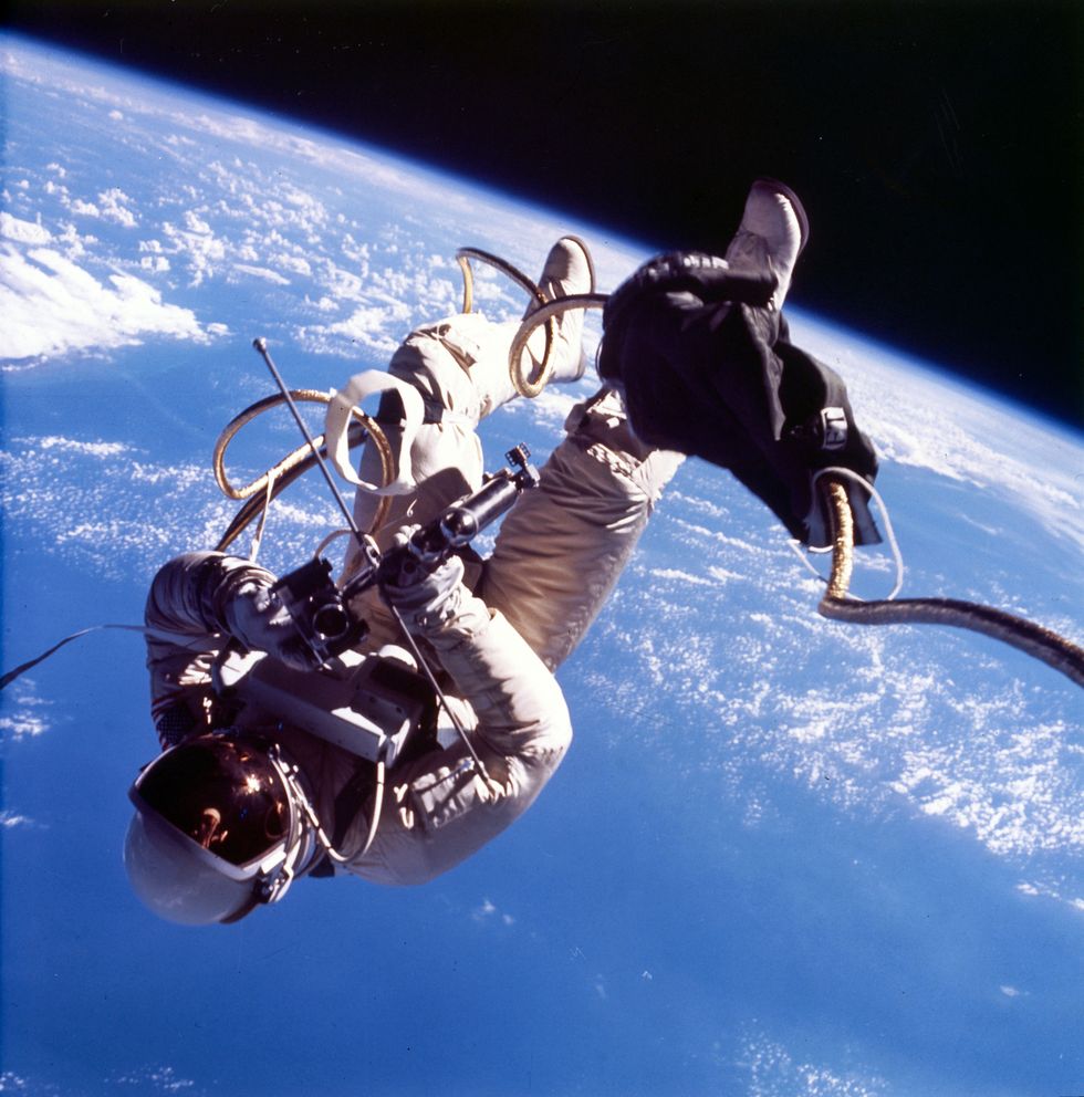Astronaut Ed White spacewalking, 1965.