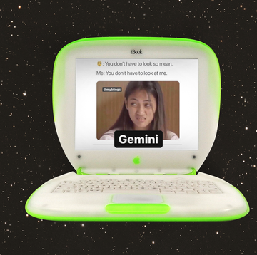 a lime green laptop is open to show a gemini meme
