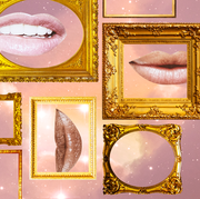 three lips are placed in golden picture frames in a starry sky