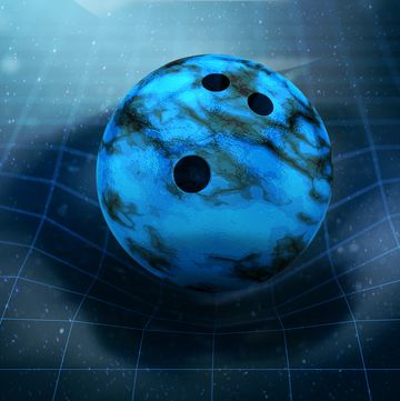 bowling ball pushing down on space time grid