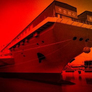 fujian aircraft carrier rendered in red and orange