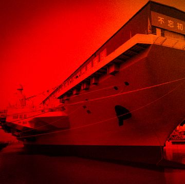 fujian aircraft carrier rendered in red and orange