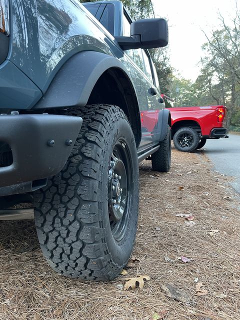 general grabber tire on a blue 2022 ford bronco