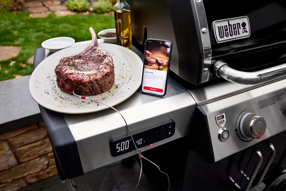 weber grill connected to steak